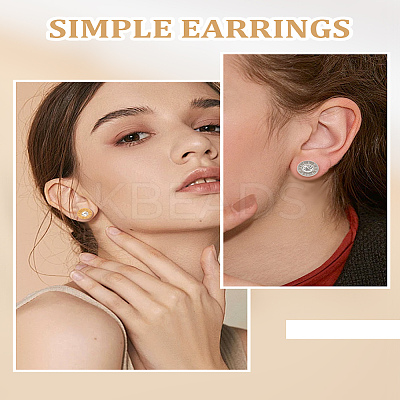 4Pcs 2 Colors 304 Stainless Steel Flat Round Stud Earrings EJEW-LP0001-44-1