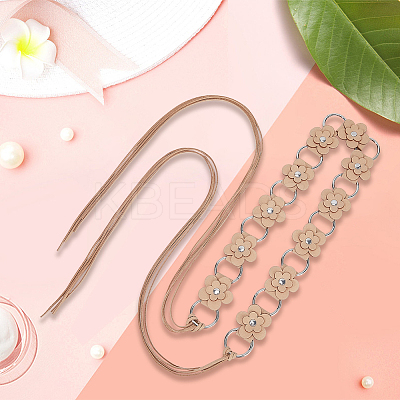 1Pc Imitation Leather Flower Brass Ring Link Chain Waist Belly Chains Belts for Women AJEW-CL0001-49A-1