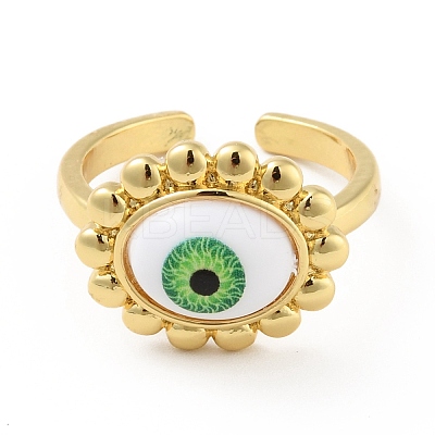 Acrylic Sun with Evil Eye Open Cuff Ring RJEW-B042-07G-04-1