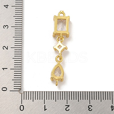 Rack Plating Brass Clear Cubic Zirconia Rectangle & Rhombus & Teardrop Connector Charms KK-C074-20G-1