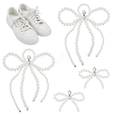 2 Pairs 2 Styles Bowknot Plastic Imitation Pearl Shoe Charms DIY-FG0006-80-1