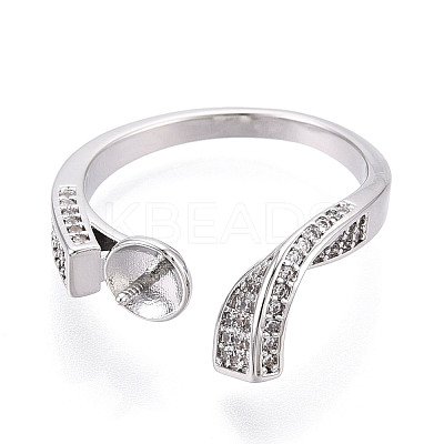 Brass Micro Pave Clear Cubic Zirconia Cuff Ring Settings KK-T076-53P-1