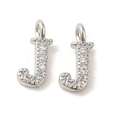 Initial Letter Brass Micro Pave Cubic Zirconia Pendants ZIRC-F008-J-1