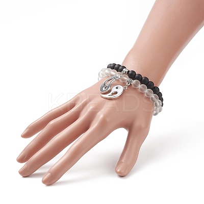 2Pcs 2 Color Glass Round Beaded Stretch Bracelets BJEW-JB09092-01-1