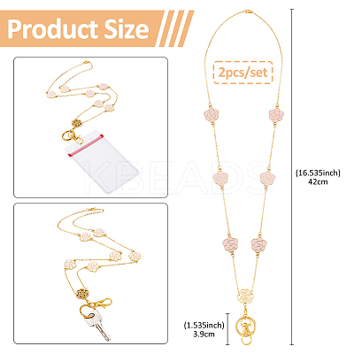 Flower Alloy Enamel ID Card Neck Strap Card Holder HJEW-FH00047-1