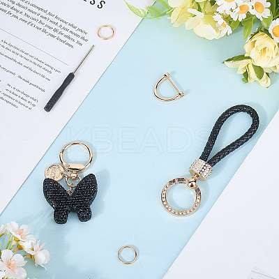 2Pcs 2 Styles PU Leather and Alloy Rhinestone Braided Keychain & Pendant Decorations KEYC-CN0001-11A-1