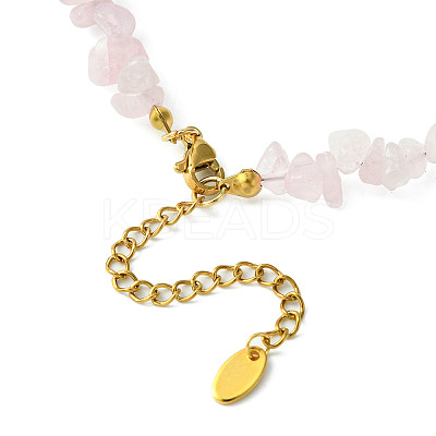 Alloy Enamel & 304 Stainless Steel & Brass Bib Necklace with Natural Rose Quartz Chip Beaded Chains NJEW-JN04434-1
