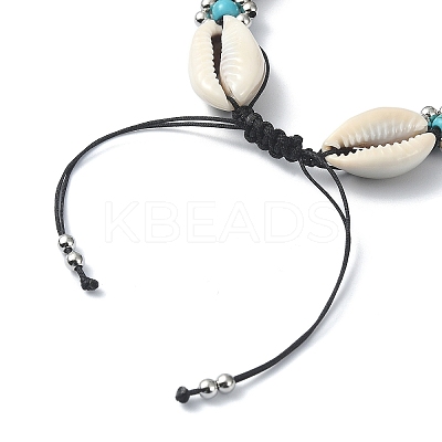Synthetic Turquoise & Natural Shell Braided Bead Bracelets BJEW-TA00417-1