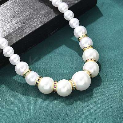 ABS Imitation Pearl Round Graduated Beaded Necklaces for Women NJEW-B125-01G-1