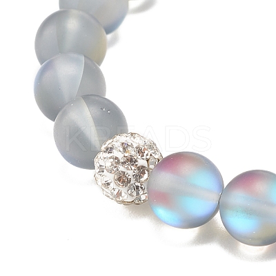 Synthetic Moonstone Round Beaded Stretch Bracelet with Rhinestone BJEW-JB07875-1