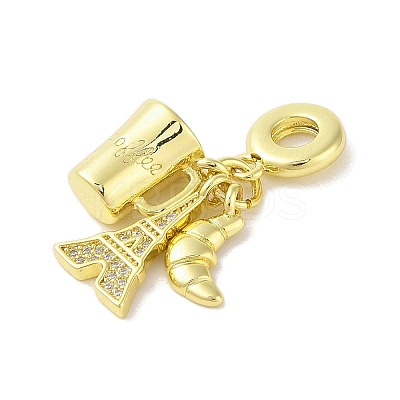 Rack Plating Brass Micro Pave Clear Cubic Zirconia European Dangle Charms KK-S380-26G-1