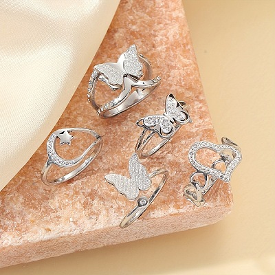 Stainless Steel Polymer Clay Rhinestone Cuff Rings/Finger Rings Sets FS-WG0D843-01-1