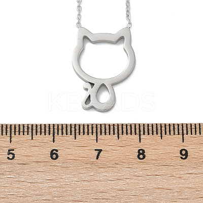 304 Stainless Steel Cat Outline Pendant Necklaces for Women NJEW-F339-03P-1