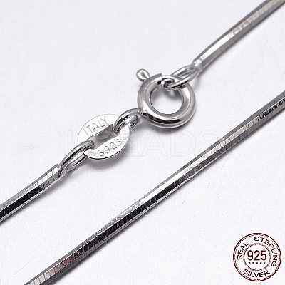 Anti-Tarnish Rhodium Plated Sterling Silver Snake Chain Necklaces NJEW-M153-15A-20-1