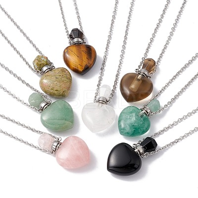 Openable Heart Natural & Synthetic Mixed Stone Perfume Bottle Pendant Necklaces for Women NJEW-F296-05P-1