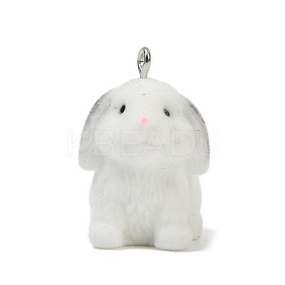 Animal Theme Flocky Opaque Resin Pendants RESI-H042-01P-09-1