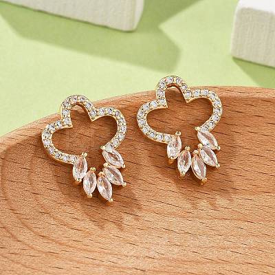 Flower Brass Micro Pave Clear Cubic Zirconia Stud Earrings for Women EJEW-G428-18G-02-1
