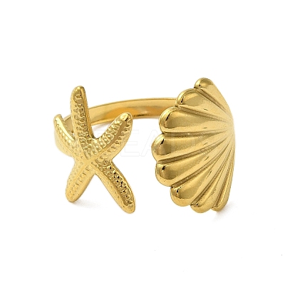 Ocean Beach Series 304 Stainless Steel Cuff Ring RJEW-Q820-02F-1