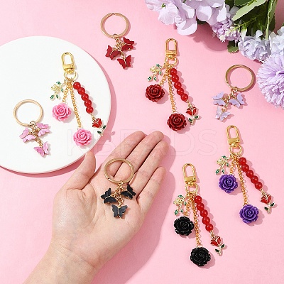 2 Styles Butterfly & Rose Synthetic Coral & Alloy Acrylic/Enamel Pendant Decorations KEYC-YW00182-01-1