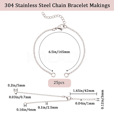 25Pcs 304 Stainless Steel Chain Bracelet Makings AJEW-BBC0002-16-1