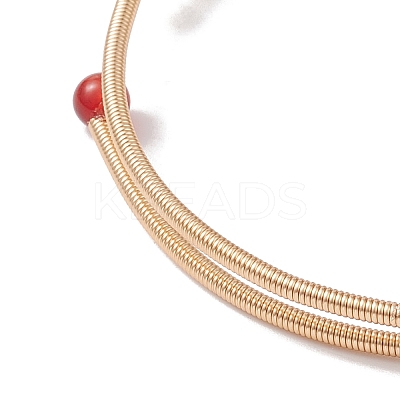 Natural Carnelian Round Beaded Cuff Bangle BJEW-JB10113-03-1