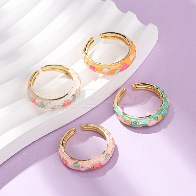 Brass Enamel Cuff Open Rings RJEW-P183-05G-M-1