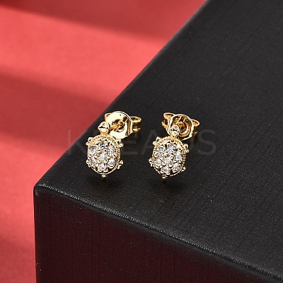 Tortoise Brass Micro Pave Clear Cubic Zirconia Stud Earrings EJEW-A135-03G-1