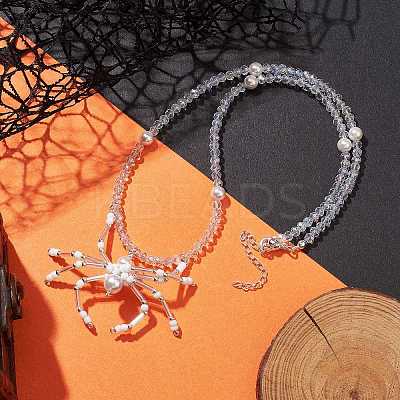 Halloween Spider Pendant Necklaces NJEW-TA00147-01-1