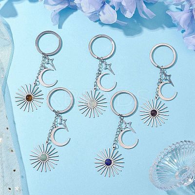 Stainless Steel with Natural Gemstone Pendants Keychain KEYC-JKC00776-M-1
