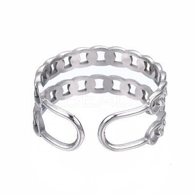 Non-Tarnish 304 Stainless Steel Curb Chain Open Cuff Ring RJEW-T023-13P-1