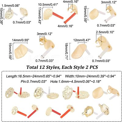 24Pcs 12 Style Alloy Stud Earring Findings FIND-HY0001-13-1