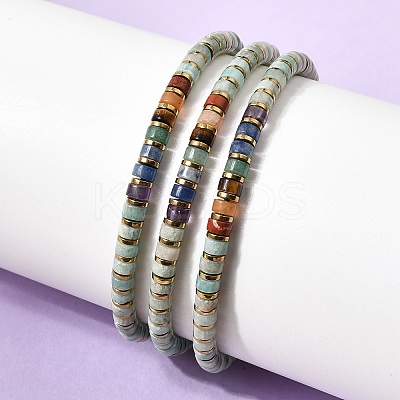 Natural Amazonite & Non-magnetic Hematite Beaded Adjustable Bracelets for Unisex BJEW-K251-09U-1