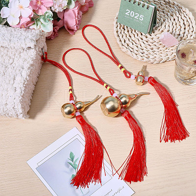 3Pcs 3 Styles Spring Festival Brass Gourd & Polyester Tassels Pendant Decorations HJEW-CA0001-71-1