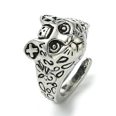 Vintage Leopard Alloy Open Cuff Rings RJEW-K275-42AS-1