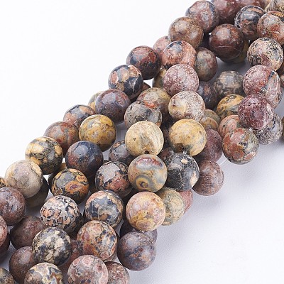 Natural Leopard Skin Jasper Round Bead Strands G-P070-77-4mm-1