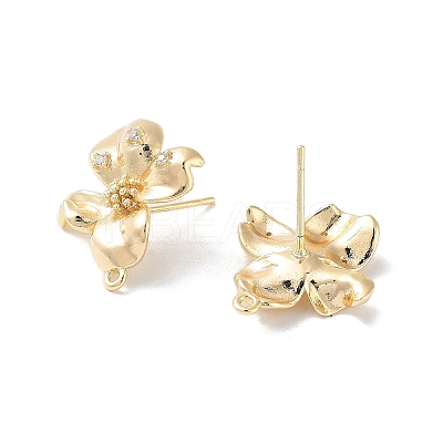 Brass Micro Pave Cubic Zirconia Stud Earring Findings KK-E107-19G-1