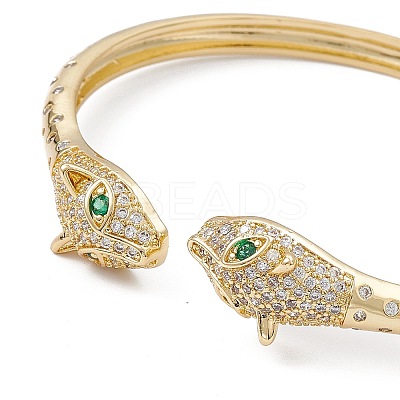 Green & Clear Cubic Zirconia Snake Open Cuff Bangles BJEW-A131-01G-1