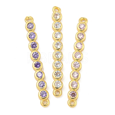 Brass Pave Cubic Zirconia Three Flat Round Links Connector Charms KK-P277-52C-A-1
