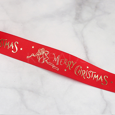 25 Yards Flat Christmas Bell Printed Polyester Grosgrain Ribbons LS-XMAS-PW0001-182A-1