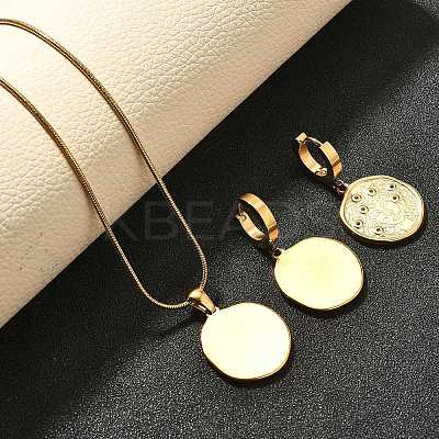 304 Stainless Steel Rhinestone Pendant Necklaces & Hoop Earring Set for Women SJEW-C007-04B-G-1