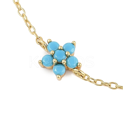 925 Sterling Silver Cubic Zirconia & Synthetic Turquoise Flower Link Bracelets XT0862-3-1