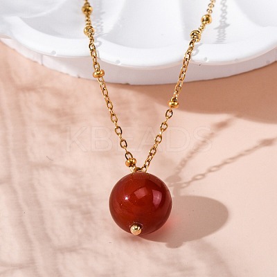 Natural Carnelian(Dyed & Heated) Round Pendant Necklaces NJEW-U026-20G-1
