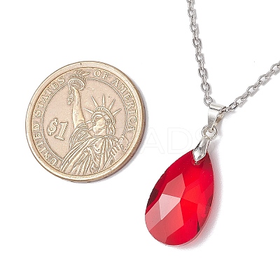 Glass Faceted Teardrop Pendant 304 Stainless Steel Cable Pendant Necklaces for Women NJEW-JN05297-1