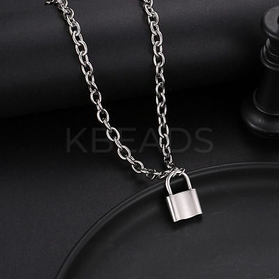 Lock 304 Stainless Steel Pendant Cable Pendant Necklaces FS-WGE7469-01-1
