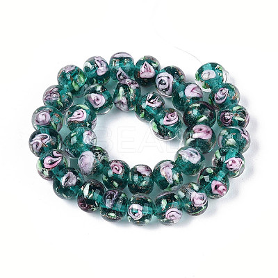 Handmade Lampwork Inner Flower Rondelle Beads Strands LAMP-T022-24F-1