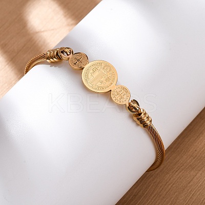 Religion 304 Stainless Steel Bangles for Women BJEW-K280-01G-1