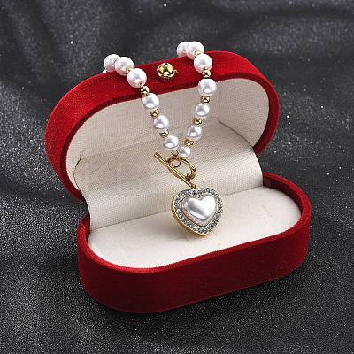 Ion Plating(IP) 304 Stainless Steel Crystal Rhinestone Heart Pendant Necklaces NJEW-P320-20G-1