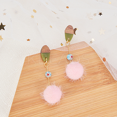 Transparent Resin & Walnut Wood Stud Earring Findings MAK-OC0001-002-1