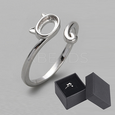 Anti-Tarnish 1Pc Rhodium Plated 925 Sterling Silver Open Cuff Ring Findings FIND-NB0004-89-1