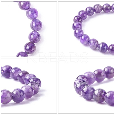 Natural Amethyst Round Beaded Stretch Bracelet BJEW-F293-04A-1
